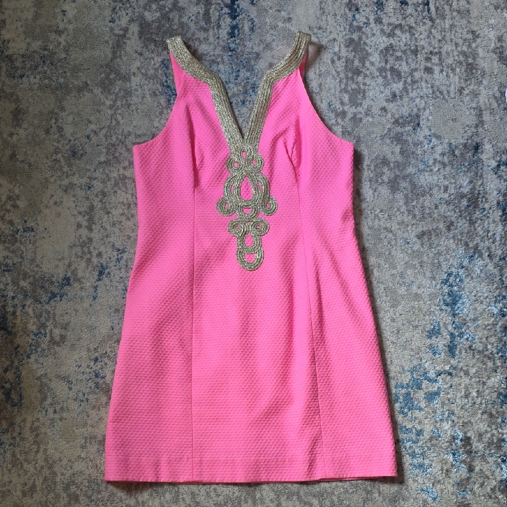 Lilly Pulitzer Pink Mini Dress with Gold Trim